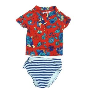 Janie and Jack Floral and Striped Rash Guard Set Size 3